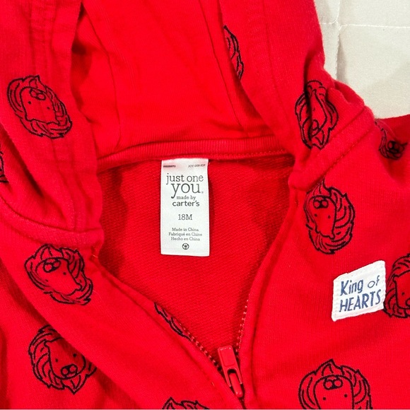 Carter’s Zip Up Hoodie Red King of Hearts Lion 18M - Picture 3 of 4